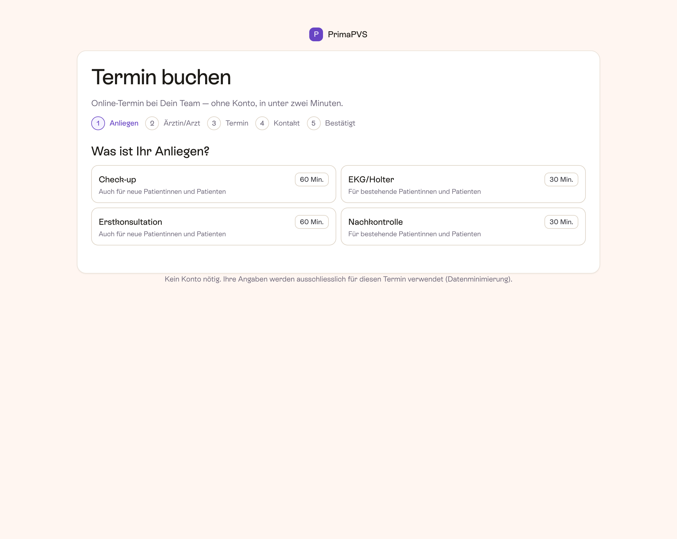 Termin buchen, ohne Konto